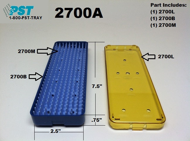 MST2700 Plastic Instrument Sterilization Tray Small  Long 2.5" W x 7.5" L x 0.75" H Assembled